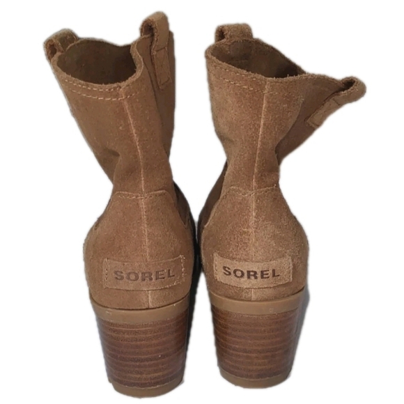 Sorel Waterproof Cate Pull On Tan Suede Leather Ankle Boot Western Lug Women 7 - Picture 4 of 15